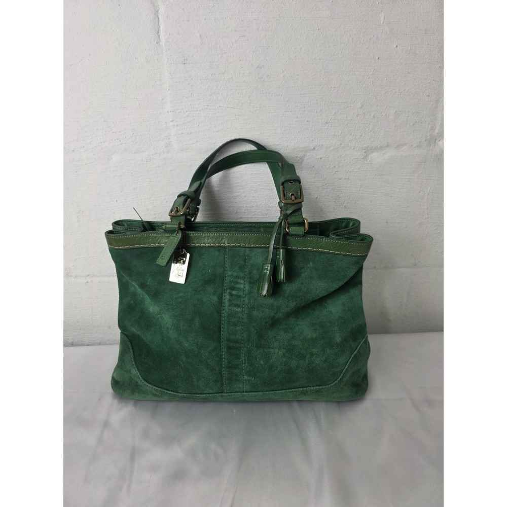 Vintage Coach 7477 Suede Tassel Satchel Bag Emerald Green Coach Charms